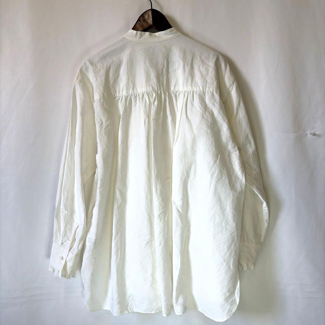 ユナイテッドアローズ シルクリネンコットン混フリル スタンドカラー シャツ 白