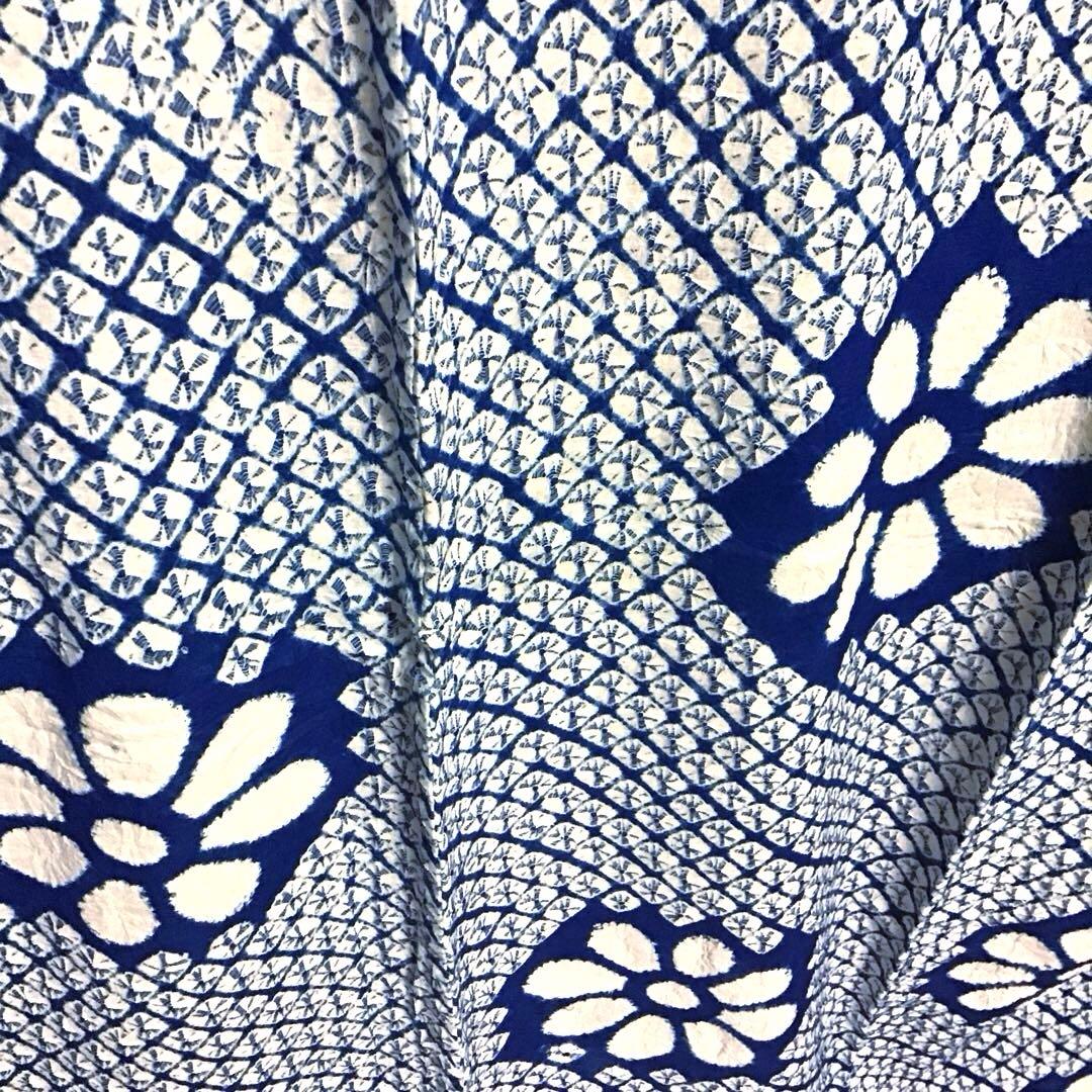 未使用☆本場有松絞り☆誂え浴衣☆広衿☆青色系☆匿名配送