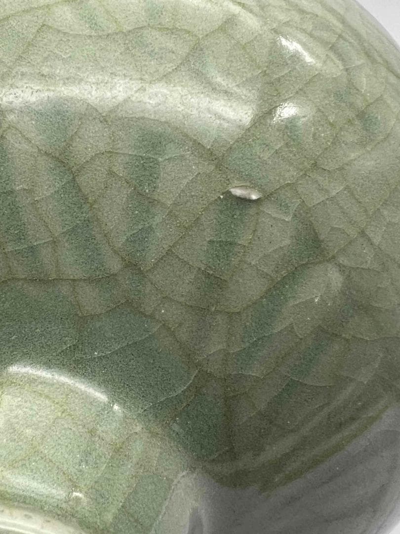 南宋時代　龍泉窯　梅子青 青磁 刻花文大梅瓶 花入　花瓶　茶道具(B-29)