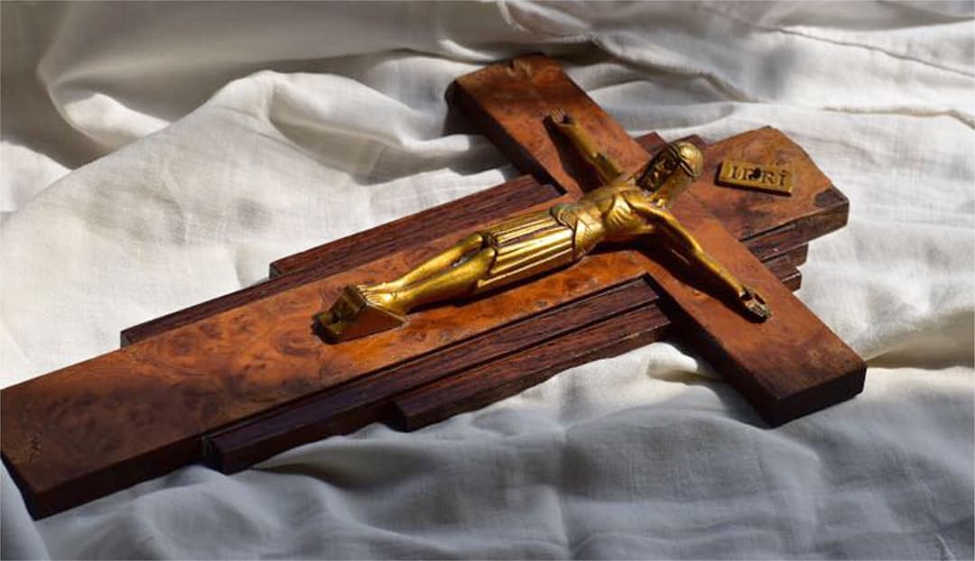 フランスアンティーク 金色レグールキリストと木の十字架 T14