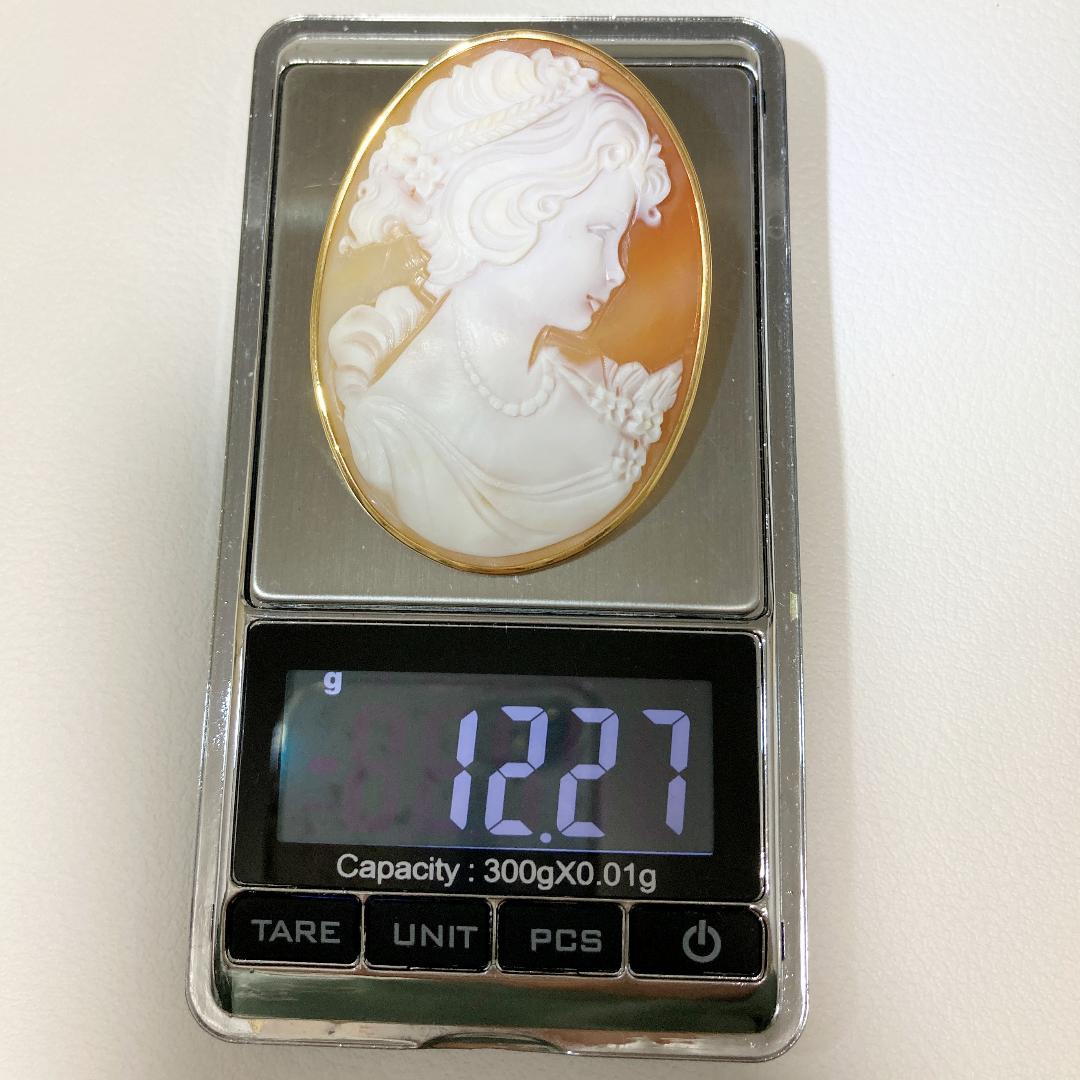 K18YG 　シェル　カメオ　ブローチ　ペンダント　新品