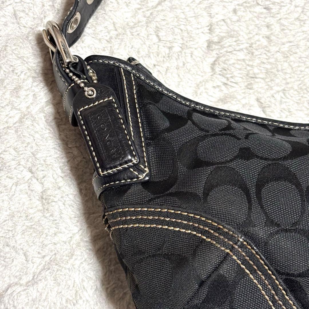 コーチ ワンショルダーバッグ 三日月 キャンバス レザー ブラック 本革