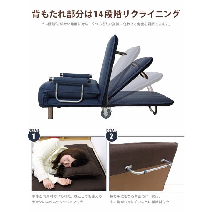 14段リクライニング　万能ソファベッド　ネイビー
