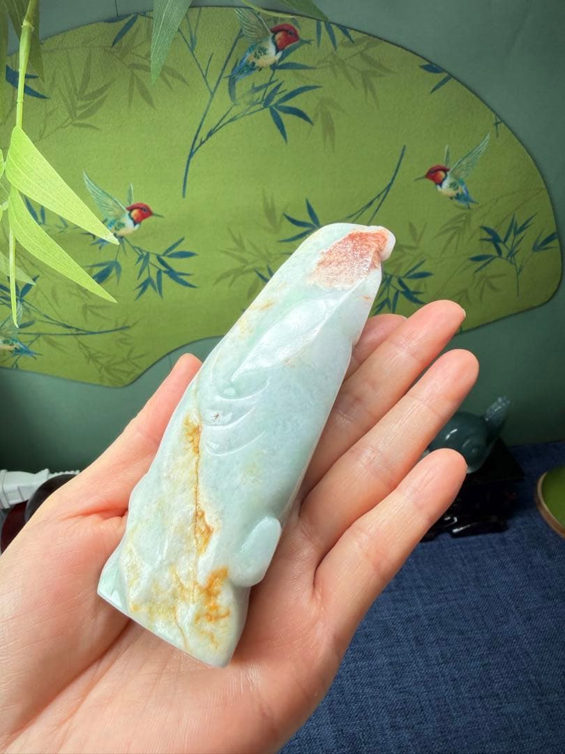 デカイ‼️ミャンマー産本翡翠　翡翠原石の原皮付き、長生きの仙人「寿星公」鑑定書付き