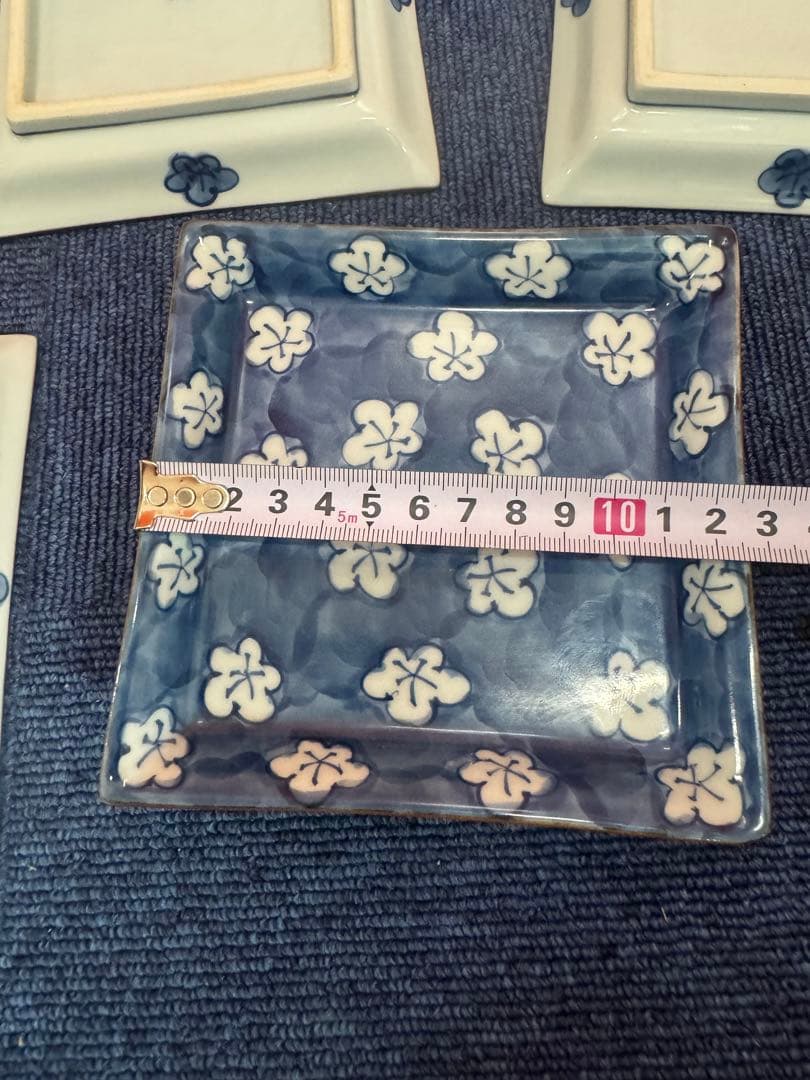 1696 林源右衛門 染付 古染風 梅紋 銘々皿 角皿　5客