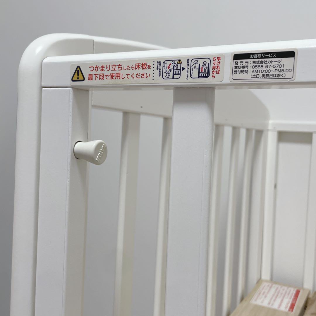 【カトージ】ベビーベッド/ホワイト/木製/ハイタイプ/説明書付き