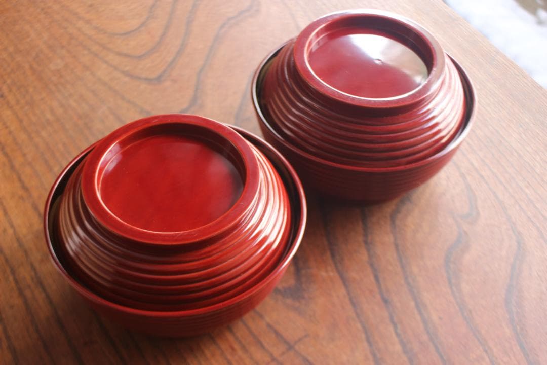 極小保管傷のみ！深みある糸目紅溜塗に極上稲穂福来雀蒔絵のお椀2点（検輪島塗雑煮椀