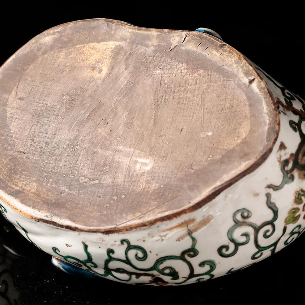 T 九谷焼き　布袋像　唐草模様　青手九谷　布袋　仏像　東洋彫刻　時代年代物