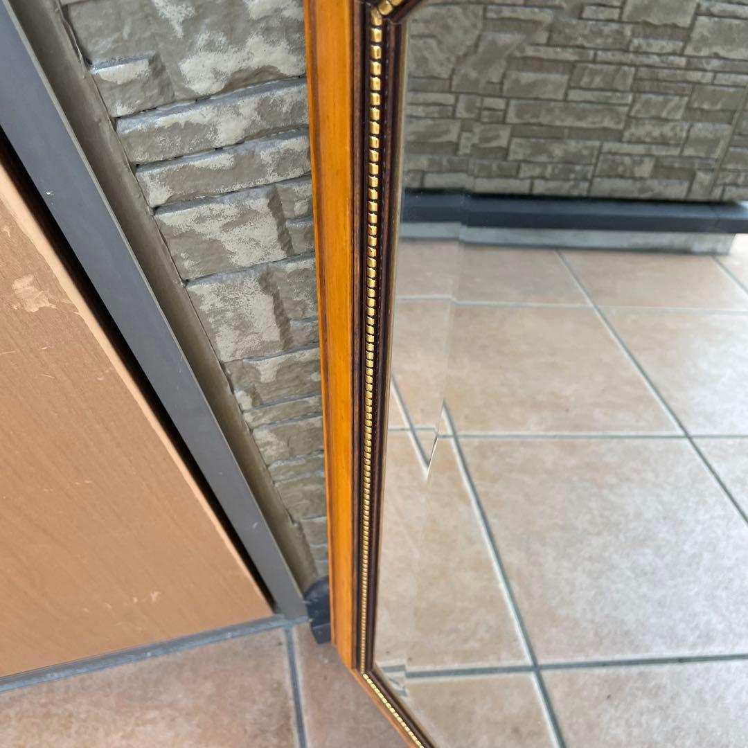 アンティーク調 イタリア製 8角 壁掛けミラー 鏡 木製額縁 ウォールミラー