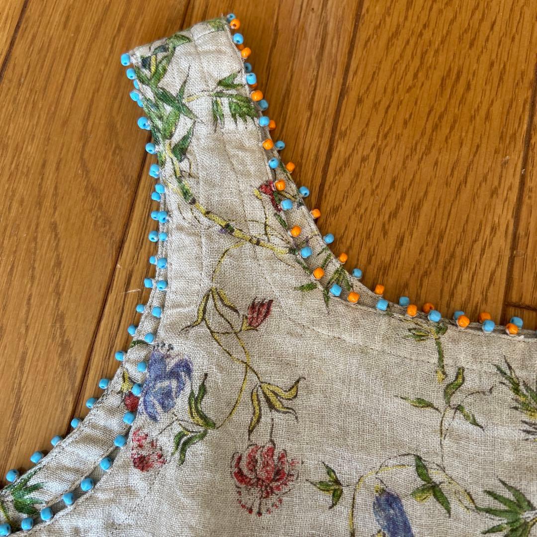 45R インド綿麻二重織フラワープリントのぽよんキャミソール