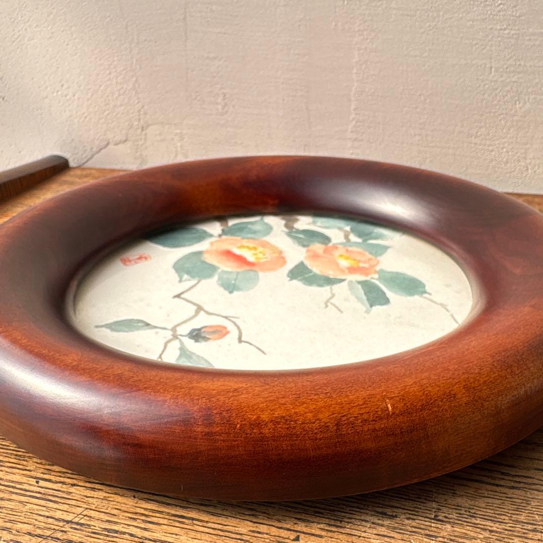 木製 無垢材 くり抜き 削りだし 丸窓 フォトフレーム 円形額縁 ヴィンテージ