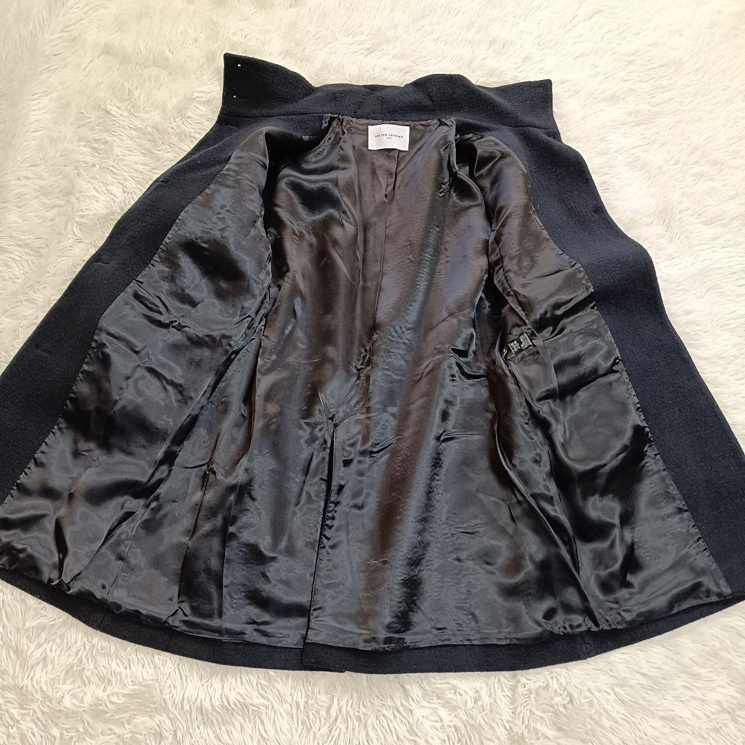 ユナイテッドアローズ スタンドカラーウールコート ミドル丈 ネイビー 36