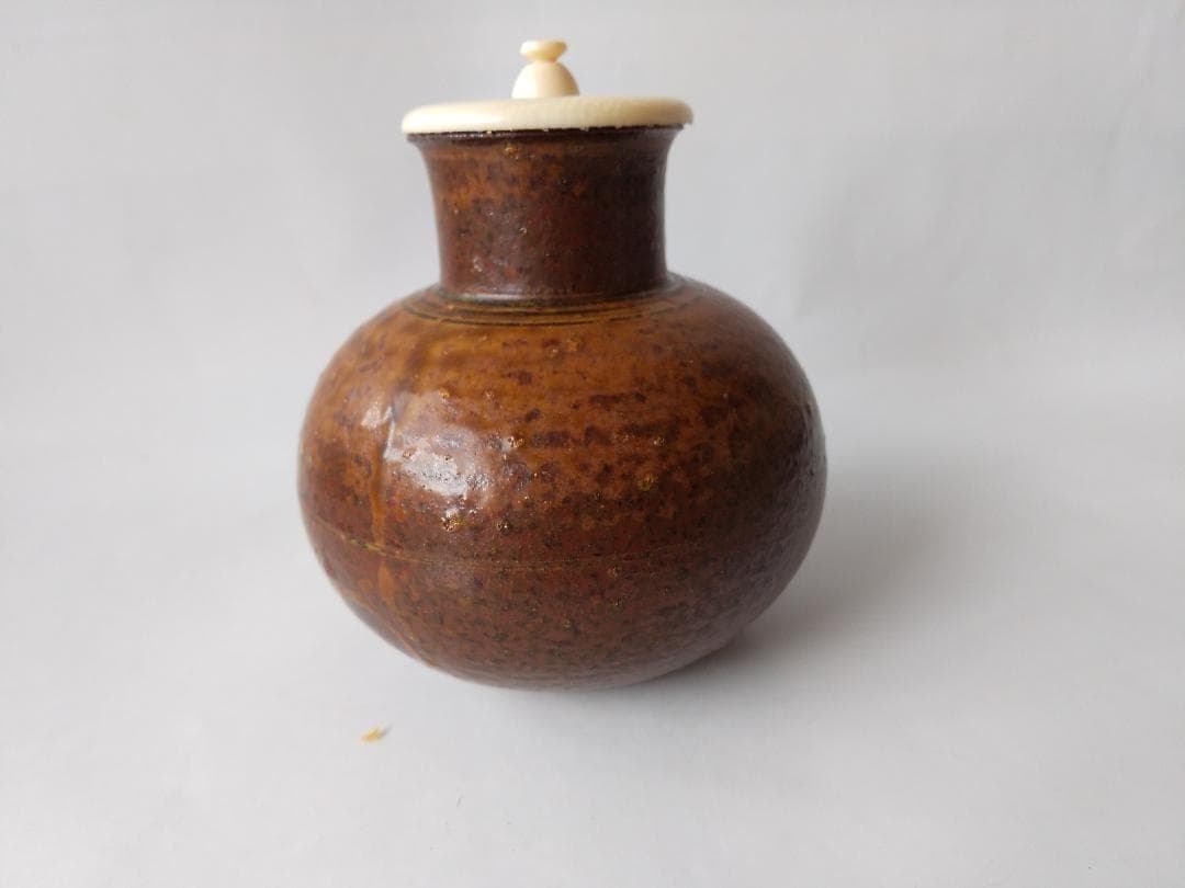 笹田有祥 作 摸 利休丸壺 茶入 唐物 大名物 仕覆 藤種緞子 共箱 栞 新品