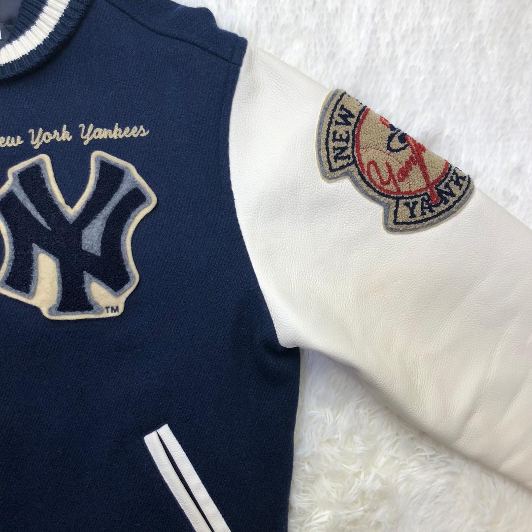 UNIQLO 00s ヤンキース コラボ ウールスタジャン 牛革レザー切替 刺繍