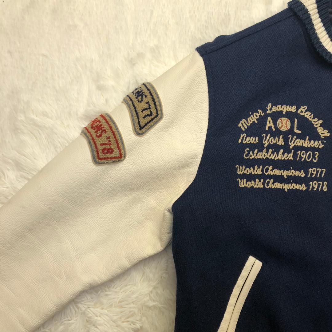 UNIQLO 00s ヤンキース コラボ ウールスタジャン 牛革レザー切替 刺繍