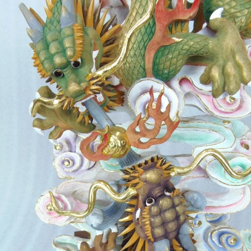 KOPANDA　◆双龍彫り 楠材 淡彩色仕様◆縁起物