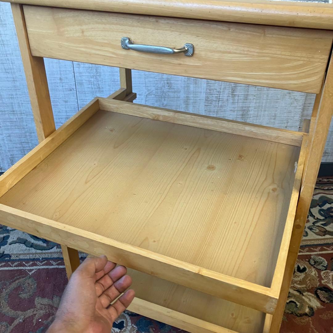 昭和レトロ 大理石天板張り 木製キッチンワゴン キャスター付き キッチンカート