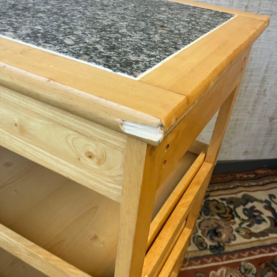 昭和レトロ 大理石天板張り 木製キッチンワゴン キャスター付き キッチンカート