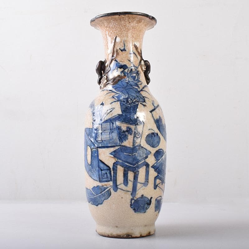 中国　成化年製　青花　花瓶文　貼梅双耳瓶　D　R7889