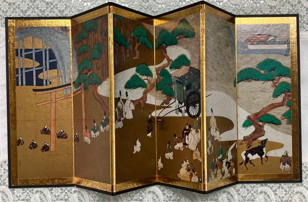 博多人形　托鉢僧13体　屏風付き