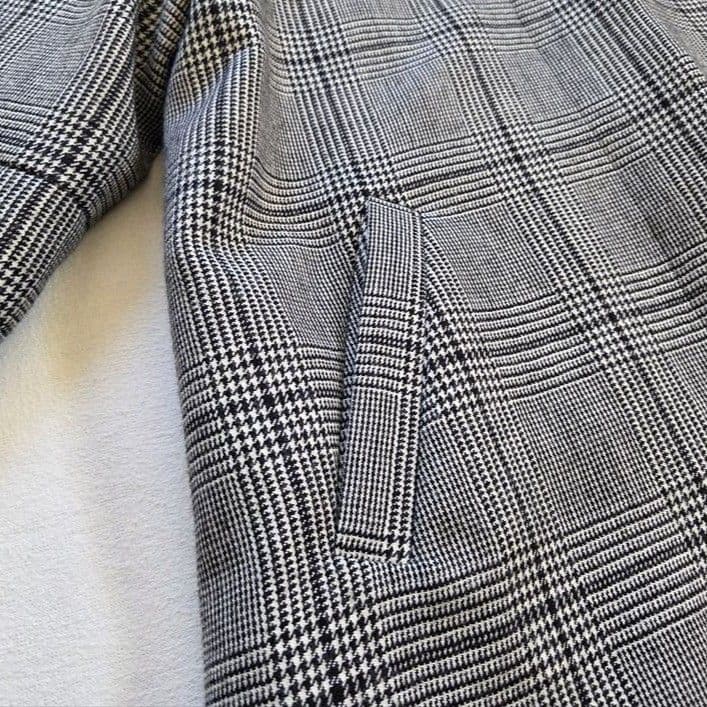 ハンズオブクリエイション ノーカラーコート ウール グレンチェック 千鳥格子