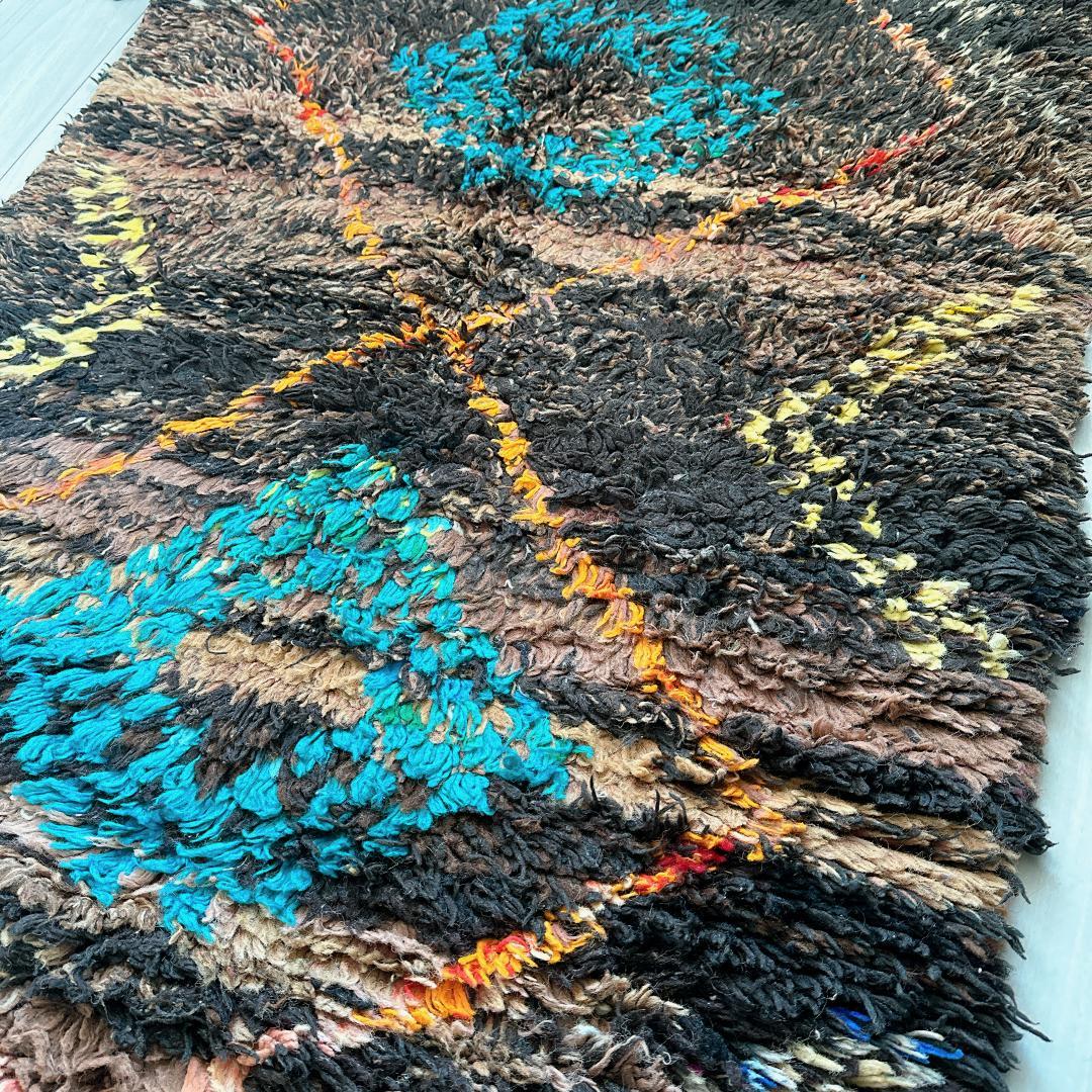 モロッコ ヴィンテージラグ141 レア ブラウン ターコイズ オレンジ イエロー