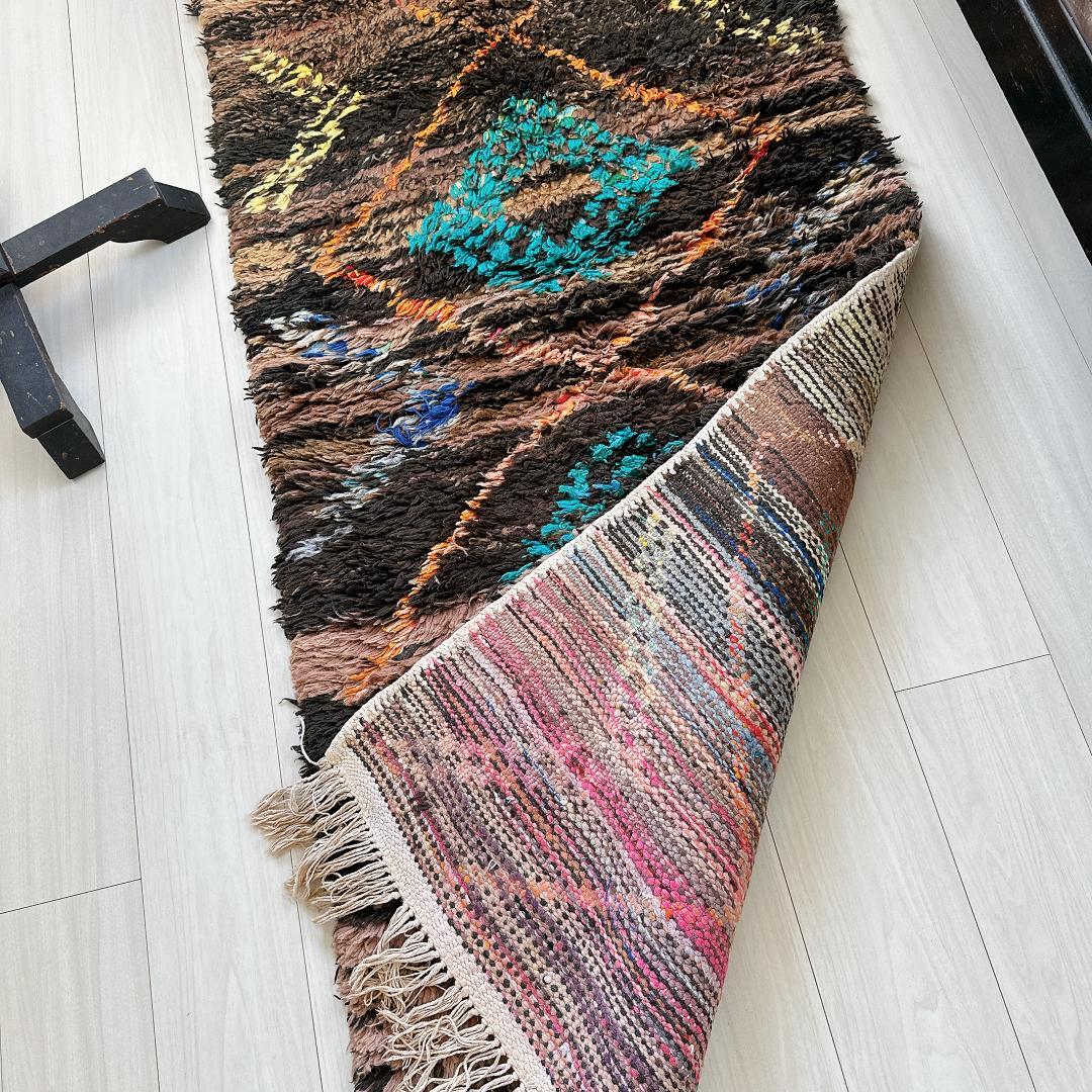 モロッコ ヴィンテージラグ141 レア ブラウン ターコイズ オレンジ イエロー