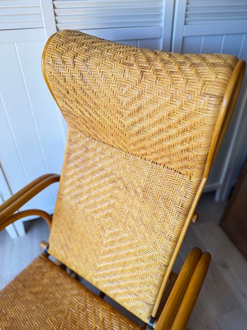 ラタンリクライニングチェア オットマン付き 籐家具 1人掛けソファー