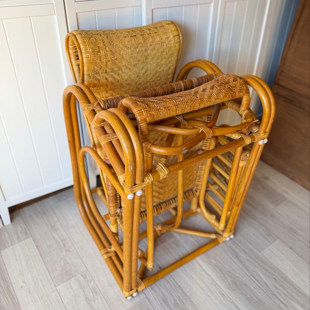 ラタンリクライニングチェア オットマン付き 籐家具 1人掛けソファー