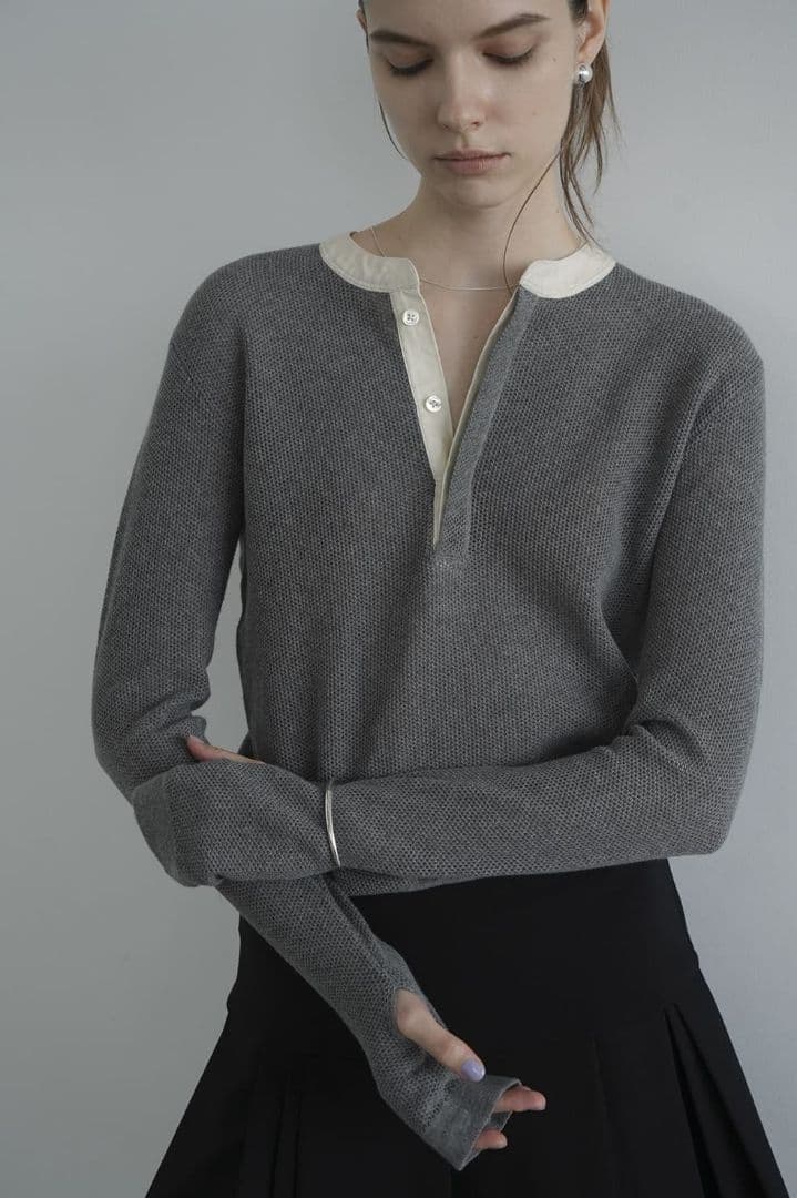 トップス CLANE MESH HENLEY NECK TOPS