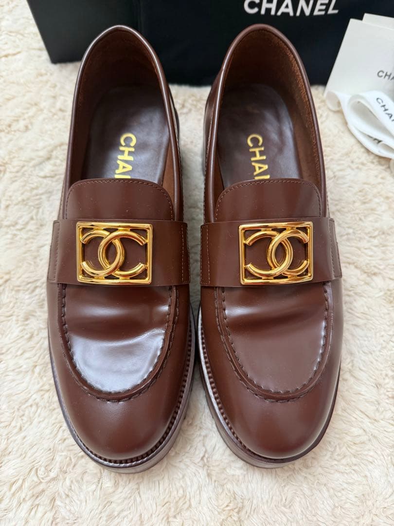 値下！シャネルCHANELブラウン美品ローファー37.5サイズ