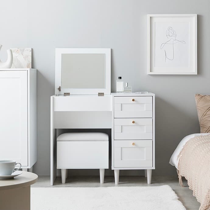 【幅80cm】Calan ドレッサー セット デスク チェア コンセント 収納