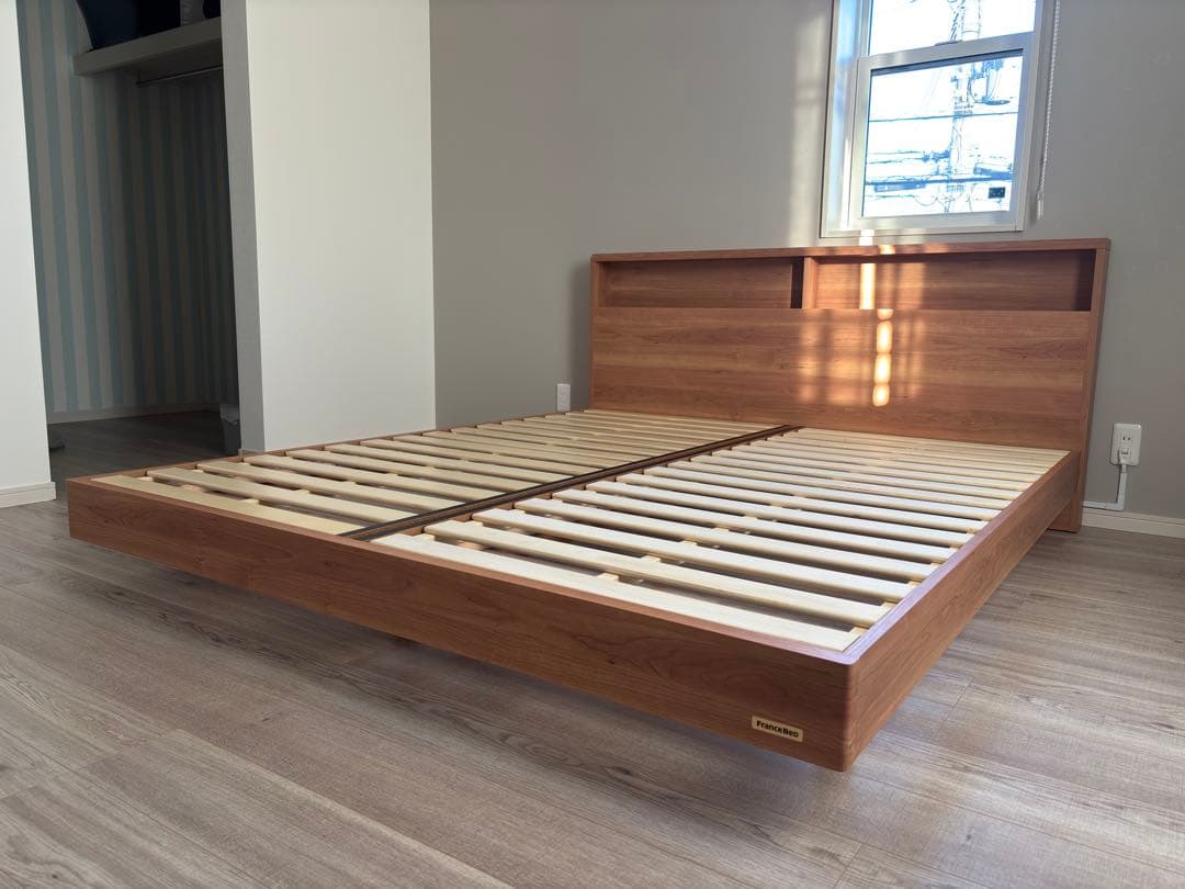 フランスベッド クイーンサイズ セミシングルマットレス2枚 ベッド一式 美品