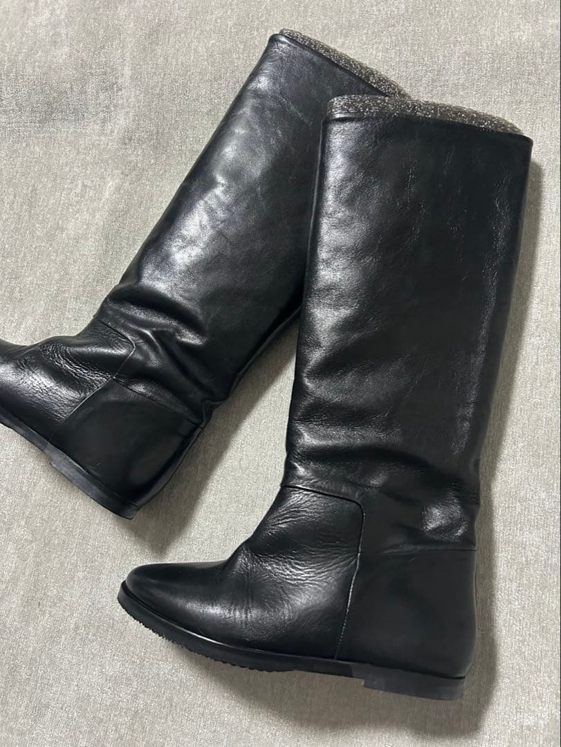 美品　REMME ブレンタ38 ブラックレザー　本革　ロングブーツ インヒール