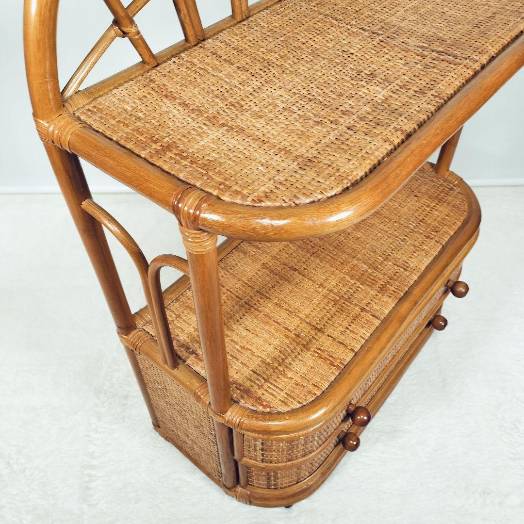 【良品】ラタン製　アーチ型　オープンシェルフ　引出し収納　ディスプレイ　レトロ