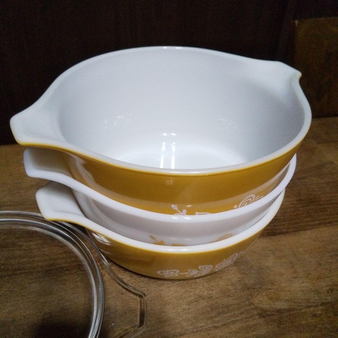 6点 極美品 高さ3サイズ オールドパイレックス キャセロールバタフライゴールド