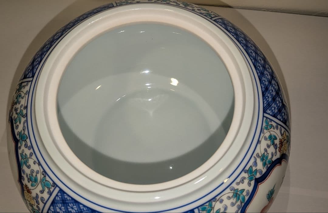 『館林貞夫』古琳庵窯　間取山水　水指　茶道具　共箱共布栞略歴　色絵　柿右衛門様式