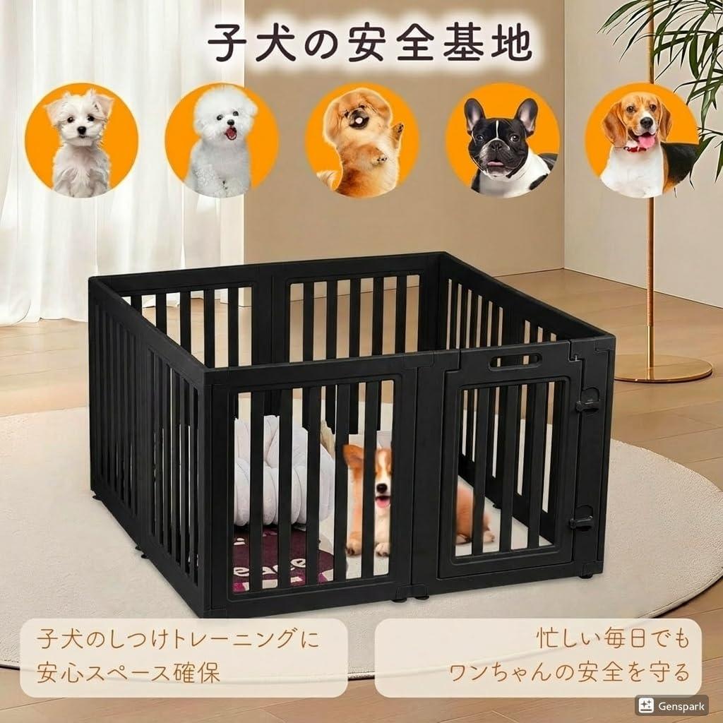 【新品】CHERIA ペットサークル 犬用 ダブルロック 滑り止め付き 黒色