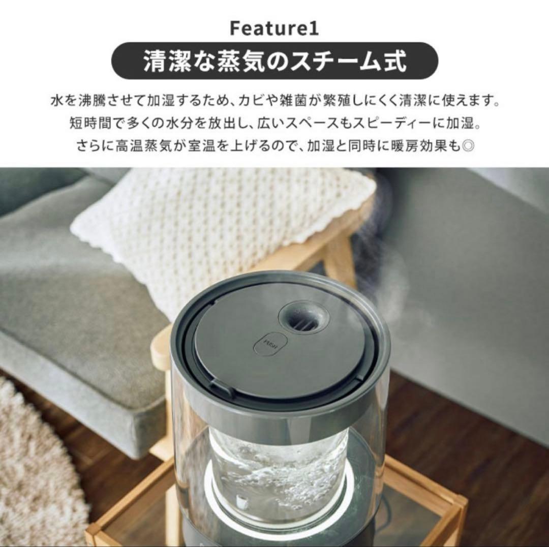 新品未使用 即日発送 クワッズ ガラススチーム加湿器 GLASS グレー