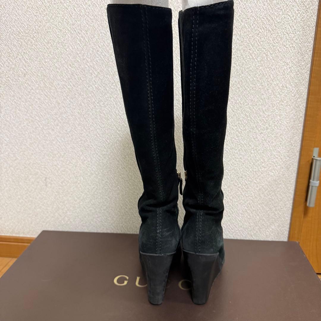 レア✨️ GUCCI ブラック スエード ロングブーツ ウェッジヒール 箱付き