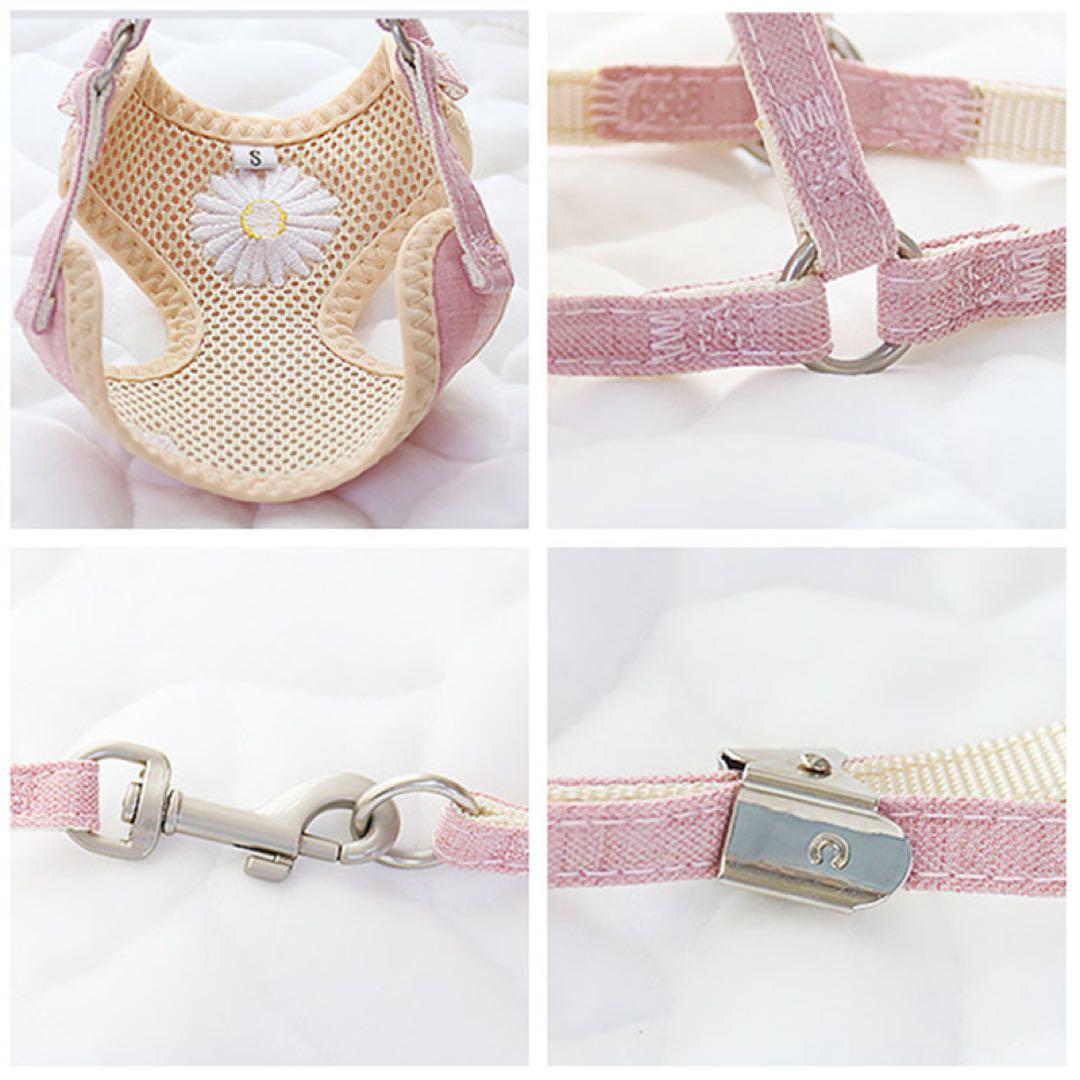 専用【新品】花刺繍入りハーネス.リード.ポーチ3点セット《ブルーS》　首輪犬服