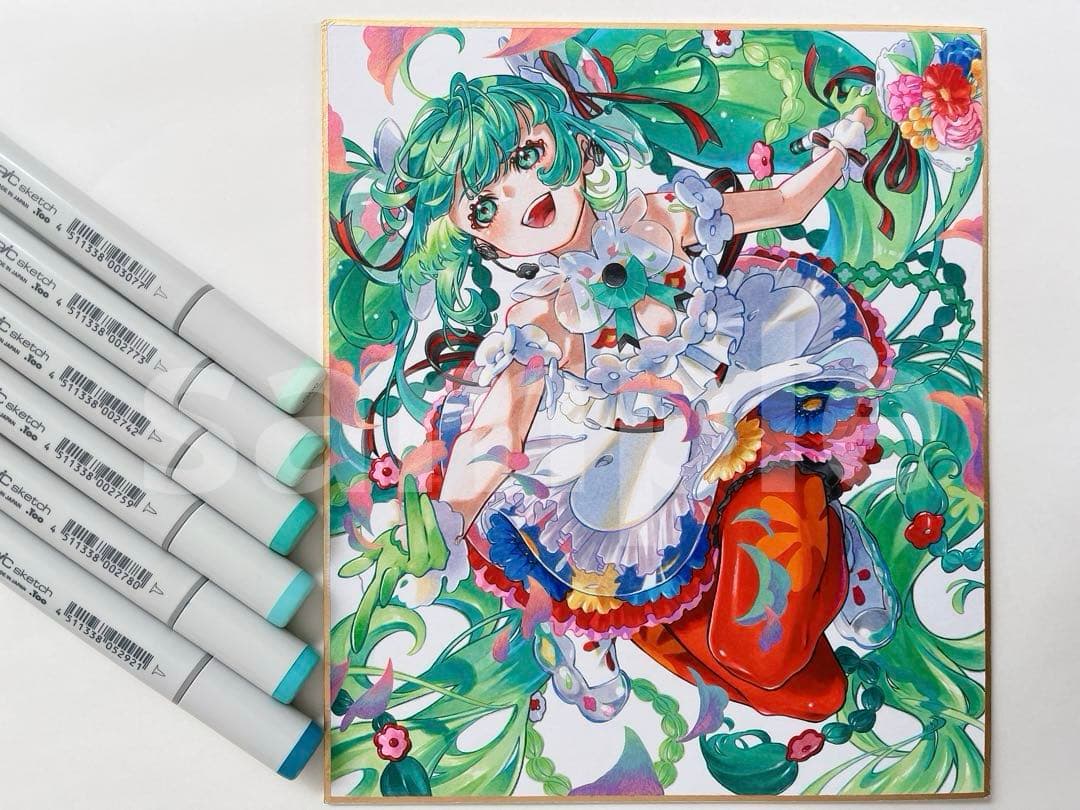 も*ふ様 ✴︎ 初音ミク Blooming ✴︎　手描き　イラスト　アナログ　色