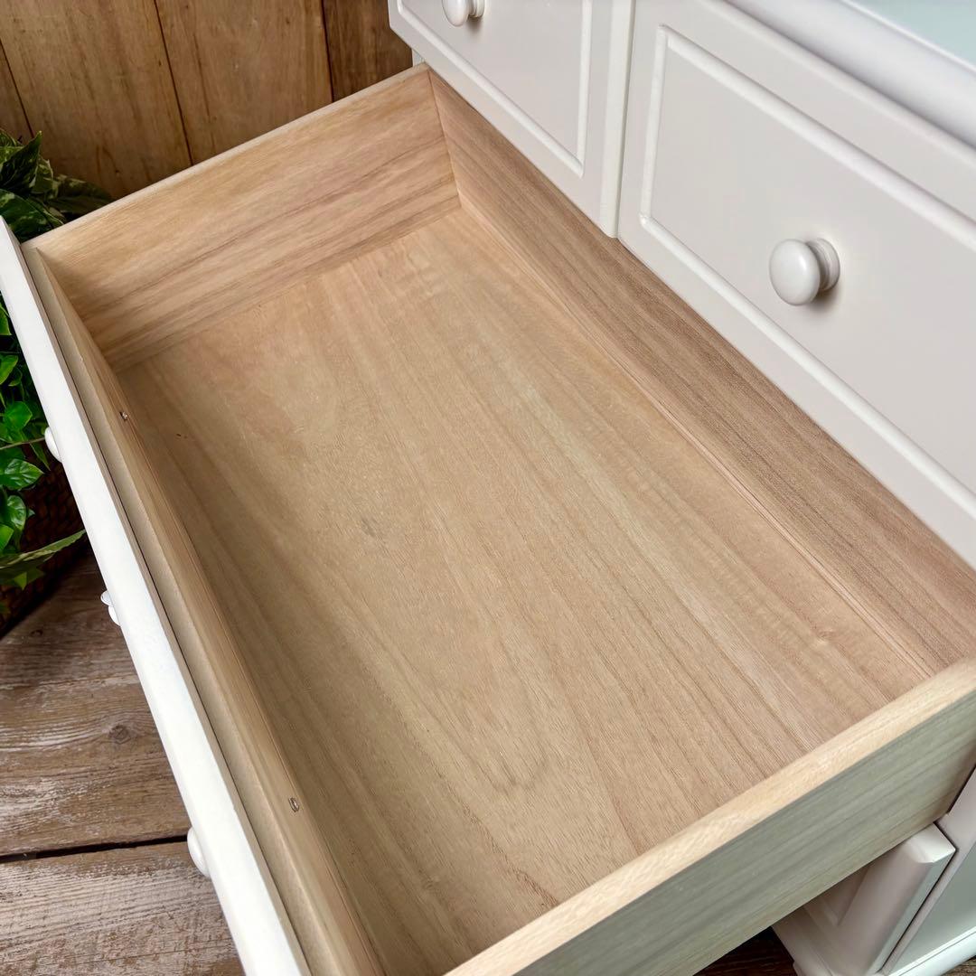 フレンチカントリー調ホワイトチェスト2点セット木製収納家具飾り棚姫系洋タンス