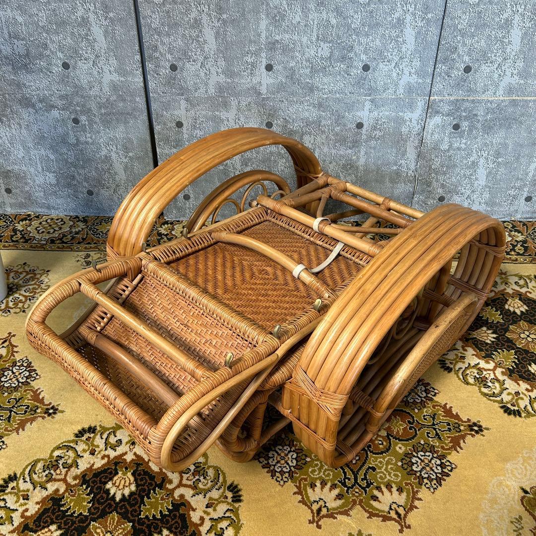 ꧁籐家具꧂ラタンリクライニングチェア いす イス 椅子 昭和レトロ アジアン