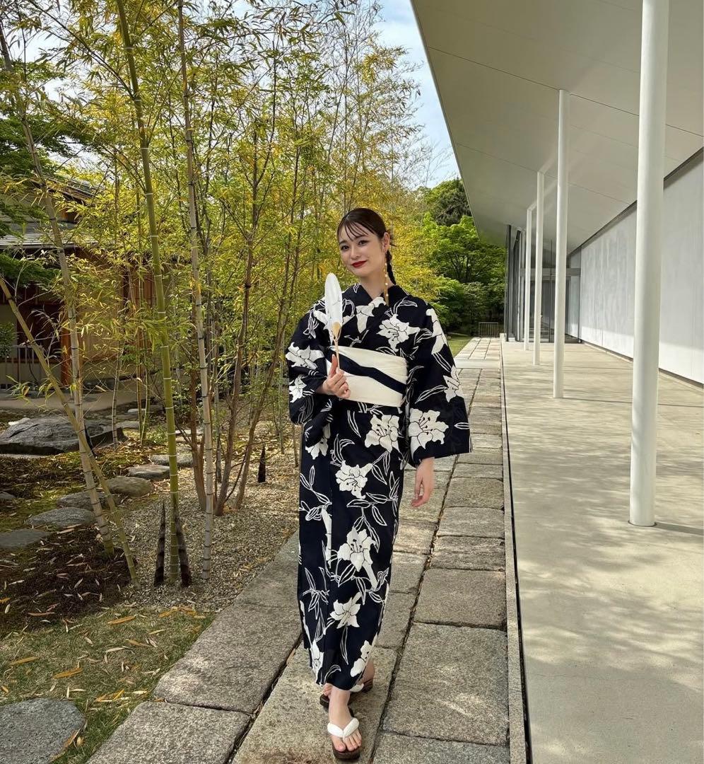 【utatane×Acka.】浴衣3点セット 百合 navy ネイビー