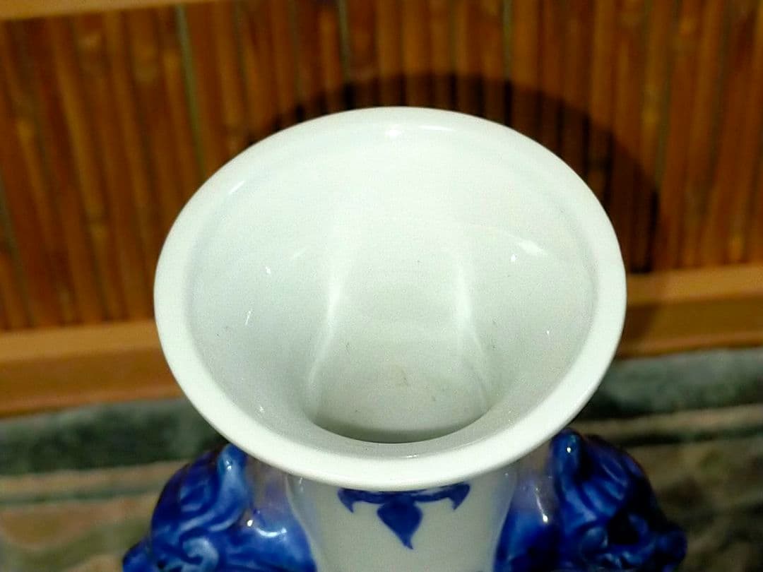 ♥値下げ！♥中国　染付　双耳　花瓶　大明成化年製　龍　鳳凰　骨董　古玩