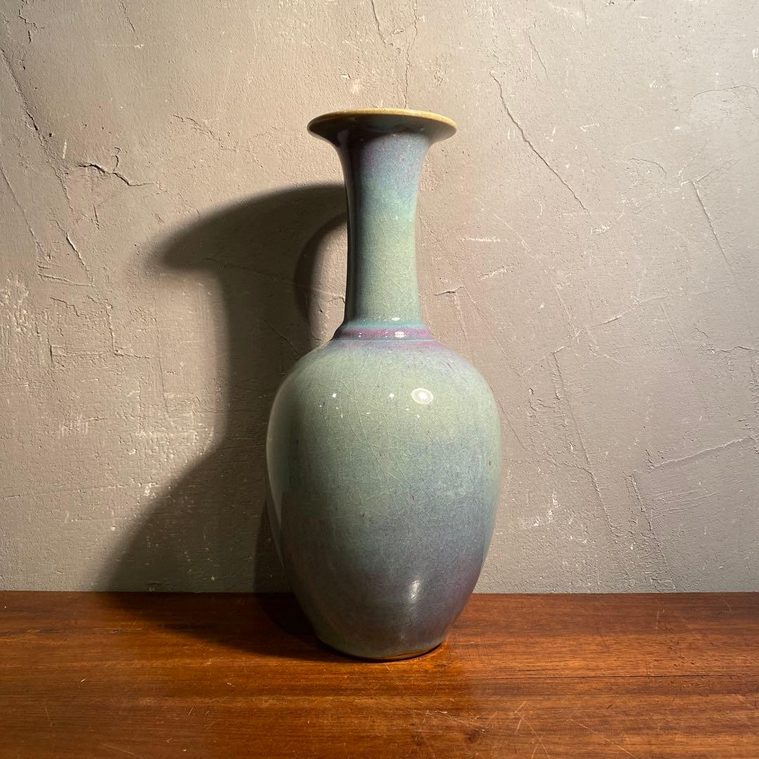 弥三郎窯 松島芳作 釣釉花瓶 共箱 骨董品 昭和中期 在銘 作家物 花器 花入