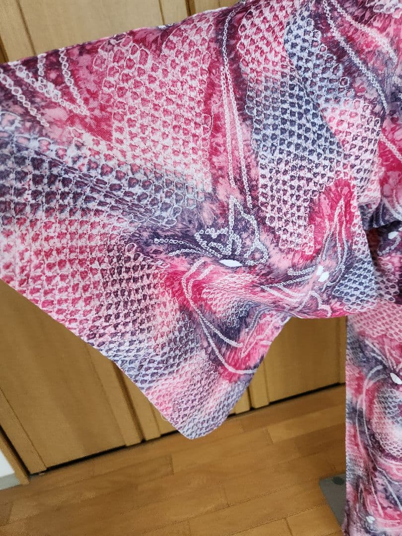 浴衣 綿100% 夏着物 洗える着物 有松絞り風 お出かけ カジュアル 蝶 紫