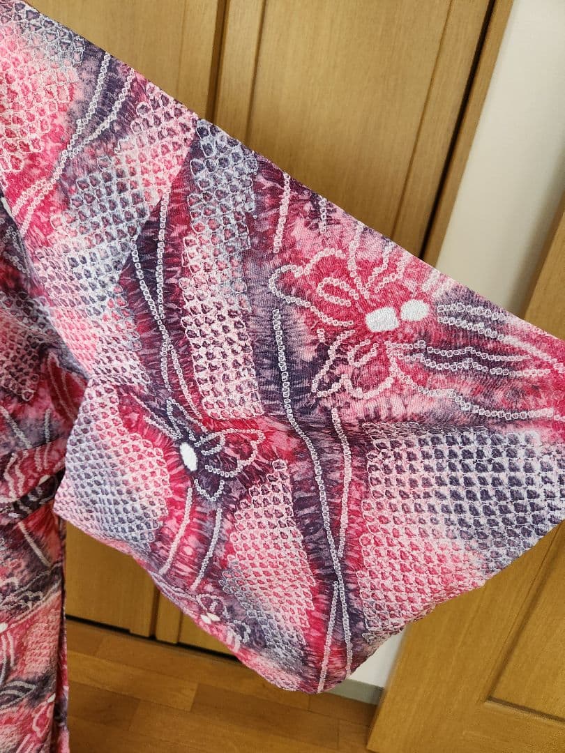 浴衣 綿100% 夏着物 洗える着物 有松絞り風 お出かけ カジュアル 蝶 紫