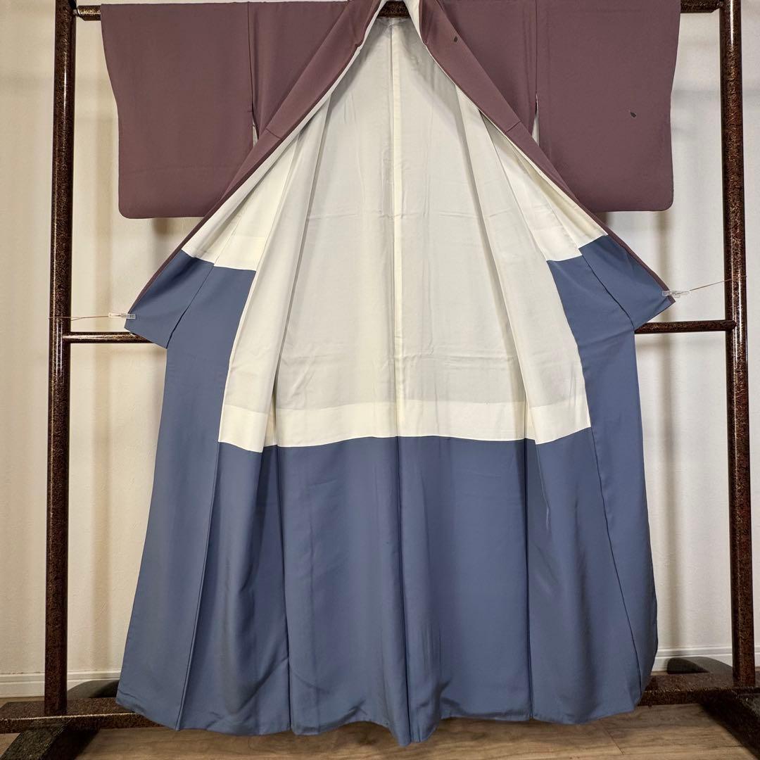 超美品　正絹　袷　広襟　付け下げ　着物　160裄65 ジュサブロー　赤紫　小豆色